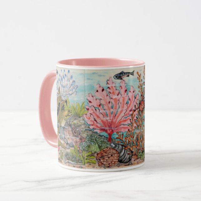 Pink Coastal Chic Sea Life Ocean Beach Marine Tass Tasse (Vorderseite Links)