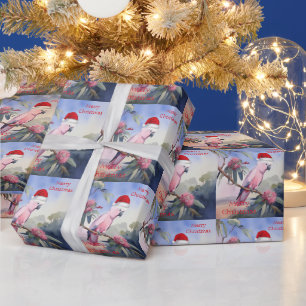 Pink Cockatoo Gala Weihnachtsmannmütze Frohe Weihn Geschenkpapier