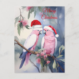 Pink Cockatoos Weihnachtsmannmütze Frohe Weihnacht Postkarte
