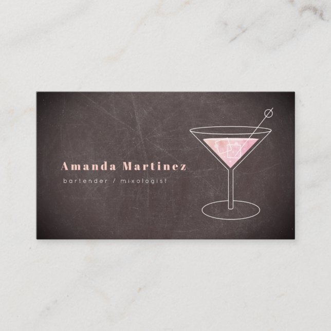 Pink Cocktail Barkeeper Mixologe Chalkboard Visitenkarte (Vorderseite)