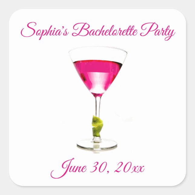 Pink Cocktail Junggeselinnen-Abschied Quadratischer Aufkleber (Vorderseite)