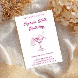 Pink Cocktail Party 30th Birthday | Retro Martini  Einladung