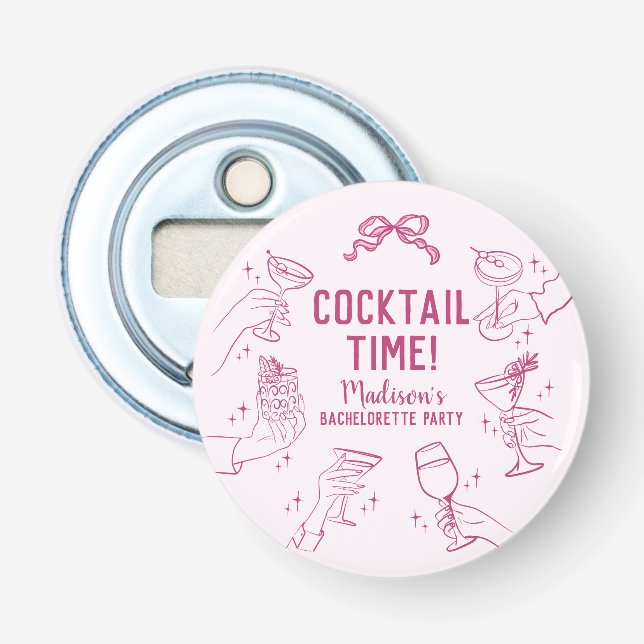 Pink Cocktail Party Bachelorette Umschlag Gefallen Flaschenöffner (Vorderseite)
