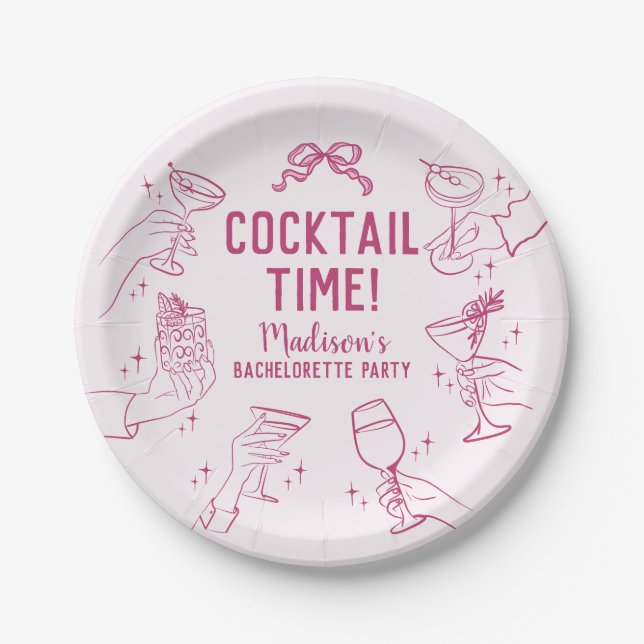 Pink Cocktail Party Bachelorette Umschlag Gefallen Pappteller (Vorderseite)