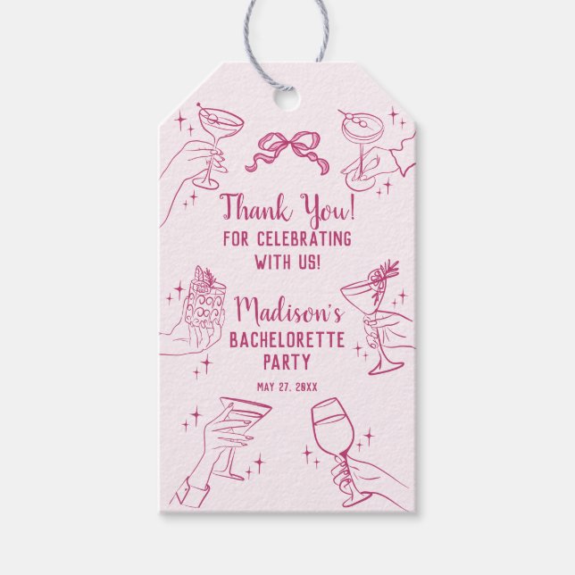 Pink Cocktail Party Retro Bachelorette Gefallen Geschenkanhänger (Vorderseite)