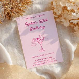 Pink Cocktailparty 30. Geburtstag Retro Martini Einladung