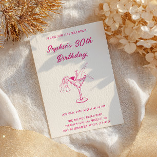 Pink Cocktailparty 30. Geburtstag   Retro Martini  Einladung
