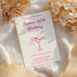Pink Cocktailparty 30. Geburtstag | Retro Martini  Einladung