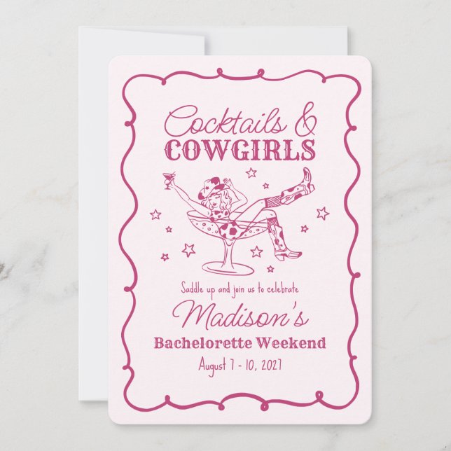 Pink Cocktails und Cowgirls Nash Bash Bachelorette Einladung (Vorderseite)