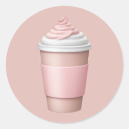 Pink Coffee Cup mit weicher Creme Emoji Runder Aufkleber