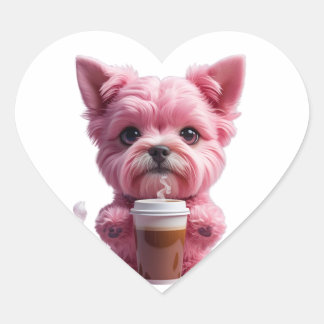 pink coffee puppy Herz-Aufkleber