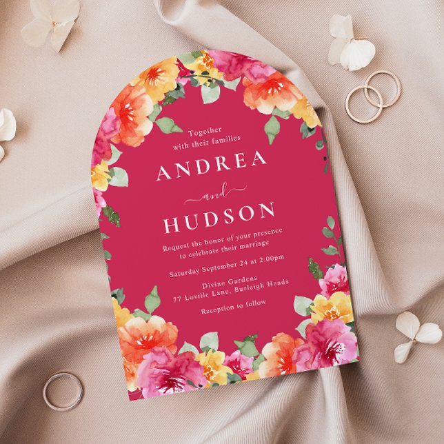 Pink Colorful Vibrant Spring Summer Floral Wedding Einladung (Von Creator hochgeladen)