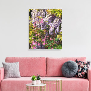 Pink Columbine and Lila Wisteria Floral Leinwanddruck
