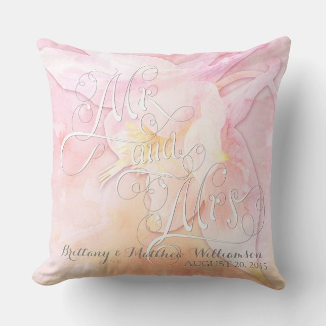 PINK COLUMBINE BLUME WATERCOLOR SPLASH KISSEN (Vorderseite)