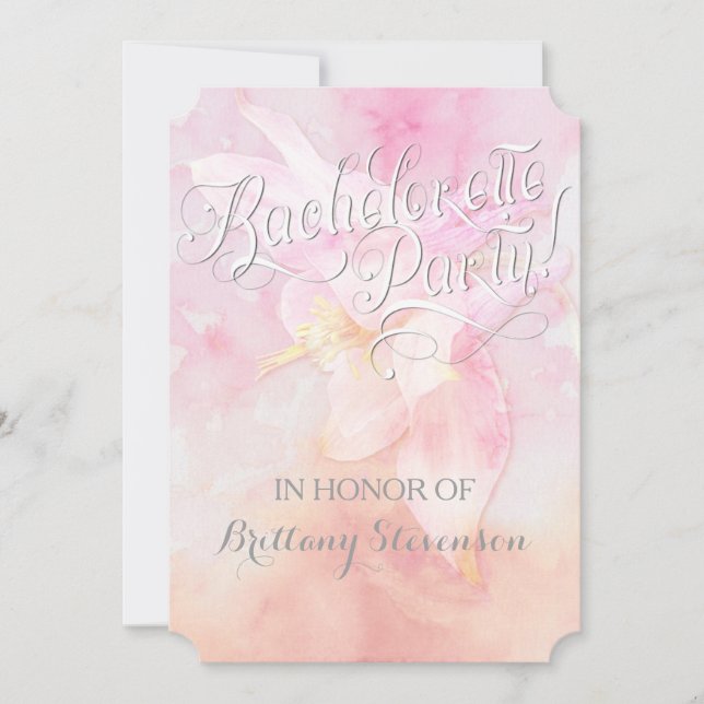 PINK COLUMBINE BLUME WATERCOLOR SPLASH WEDD EINLADUNG (Vorderseite)