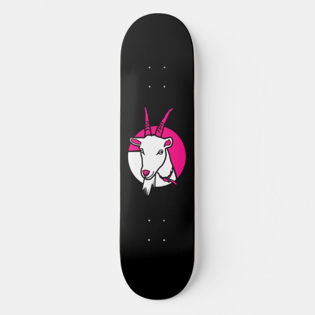 Pink Comic Goat Digital Portrait Schwarzer Hinterg Skateboard (Vorderseite)