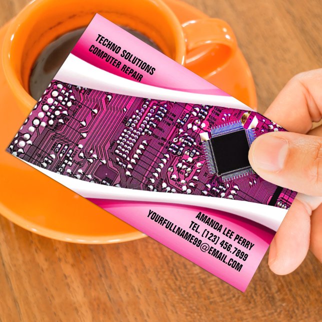 Pink Computer Repair Business Card Visitenkarte (Von Creator hochgeladen)
