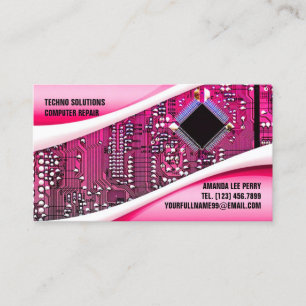 Pink Computer Repair Business Card Visitenkarte