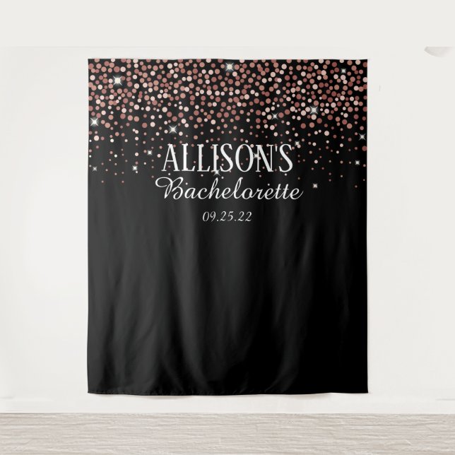 Pink Confetti Bachelorette Foto Stand Hintergrund Wandteppich (Vorderseite)