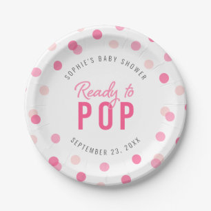 Pink Confetti Bereit zum Pop Kinderdusche Pappteller