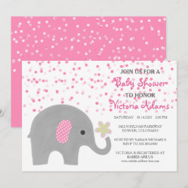 Pink Confetti Elephant Baby Girl Dusche Einladung