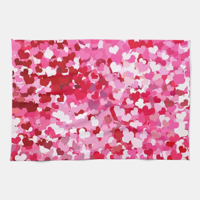 Pink Confetti Hearts Geschirrtuch (Horizontal)