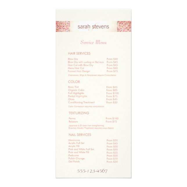Pink Confetti Parties scintillant Salon Prix Menu (Devant)