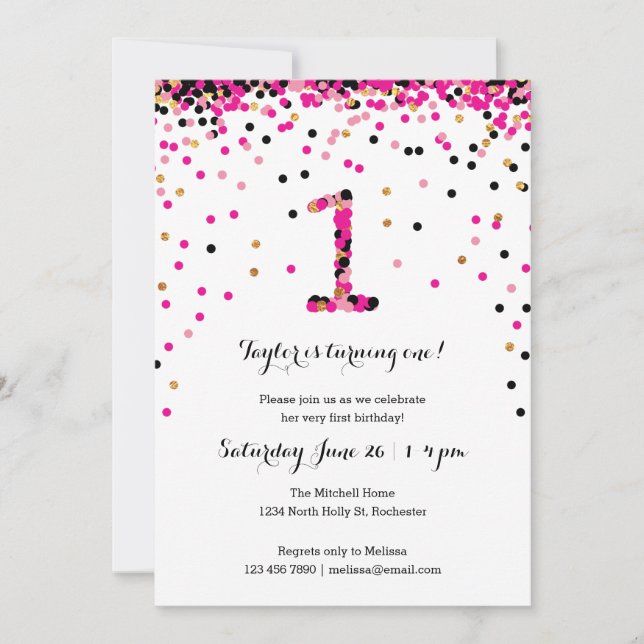 Pink Confetti Party Einladung Girl (Vorderseite)