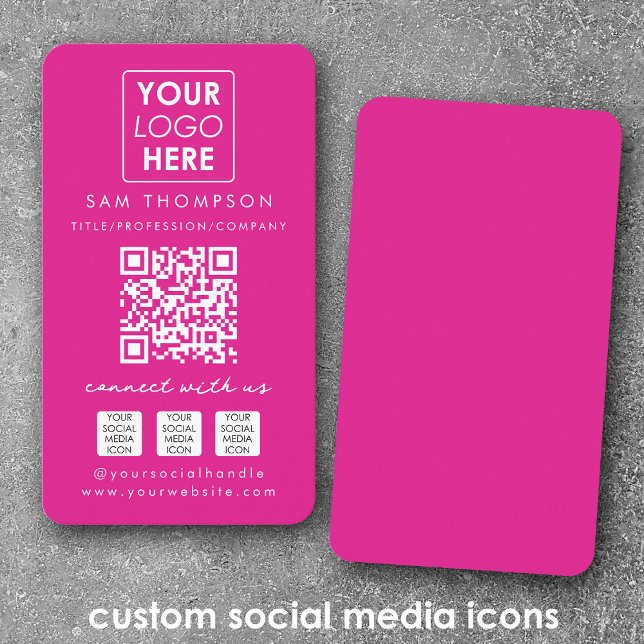 Pink Connect with US Social Media QR-Logo Visitenkarte (Pink Connect with Us Social Media QR Code Logo Business Card)