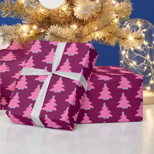 Pink Contemporary Christmas Trees Geschenkpapier (Feiertage)