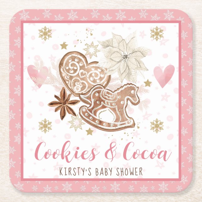 Pink Cookies and Cocoa Baby Shower Rechteckiger Pappuntersetzer (Vorderseite)