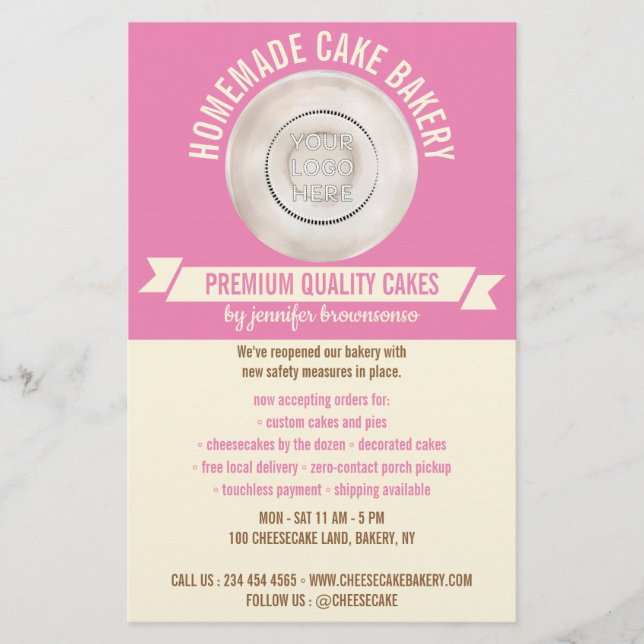 Pink Cooking Custom Logo Bakery Flyer (Vorne)