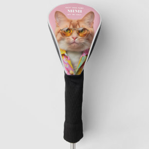 Pink Cool Cat Illustration Brillen Pet Paws Golf Headcover