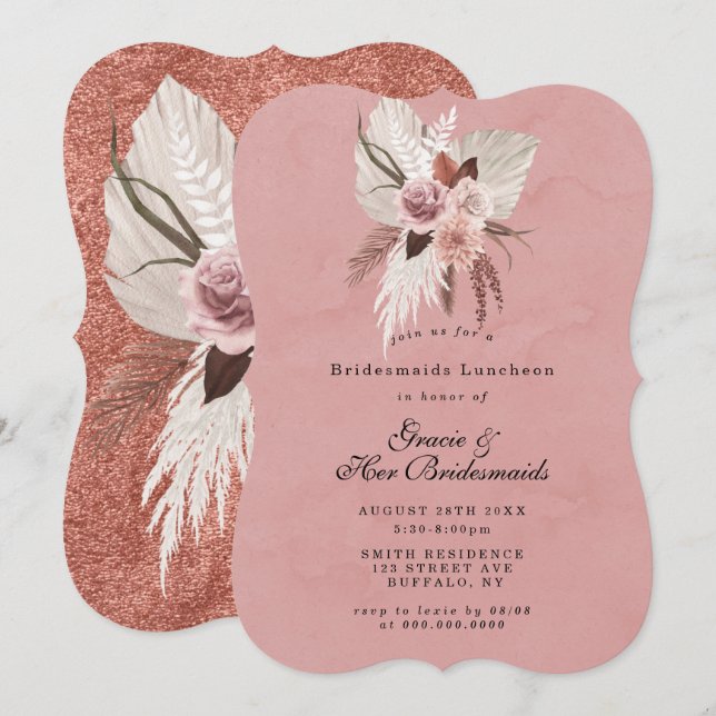 Pink Copper Tropical Bridesservatrices Invitation  (Devant / Derrière)
