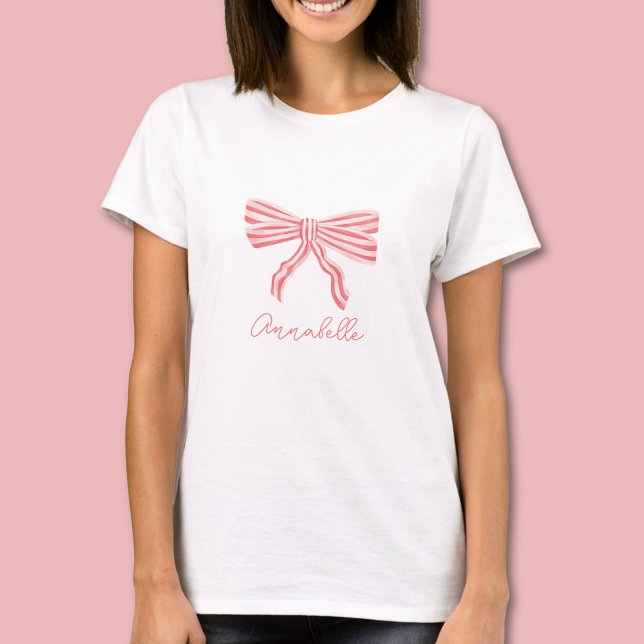 Pink Coquette Ästhetische Bow Girl Blush T-Shirt (Coquette Pink bow t-shirt - personalize with your own name or choice of text.)