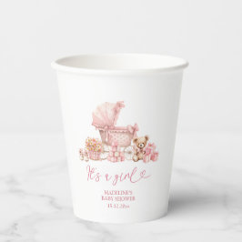 Pink Coquette Baby Carriage Baby Shower Paper Cups Pappbecher