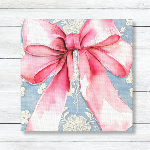 Pink Coquette Bow auf Blue Ivory Lace Leinwanddruck