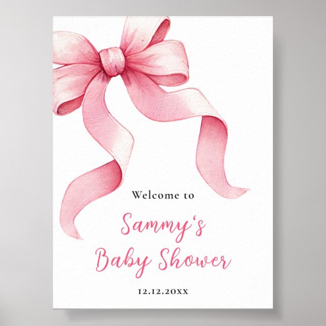 Pink Coquette Bow Baby Dusche Begrüßungszeichen Poster (Vorne)