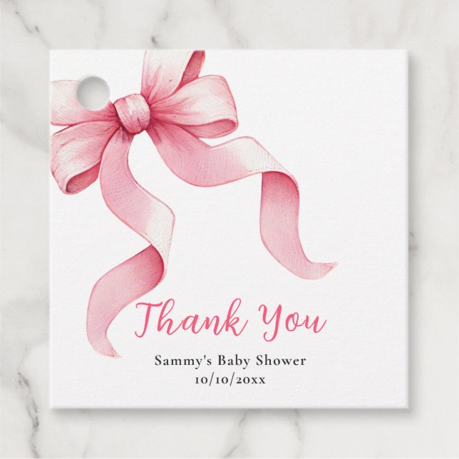 Pink Coquette Bow Baby Dusche Danke Geschenkanhänger (Vorderseite)