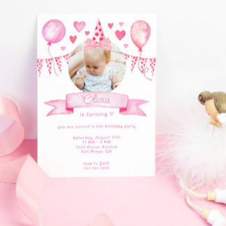 Pink Coquette Bow Baby Girl Geburtstagsparty Einladung