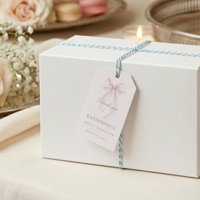 Pink Coquette Bow Baby Shower Geschenkanhänger (Pink Bow Baby Shower Gift Tag)