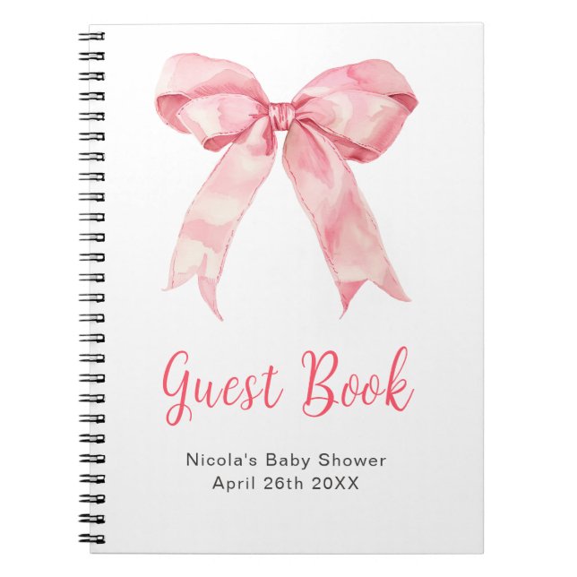 Pink Coquette Bow Baby Shower Guest Book Notizblock (Vorderseite)