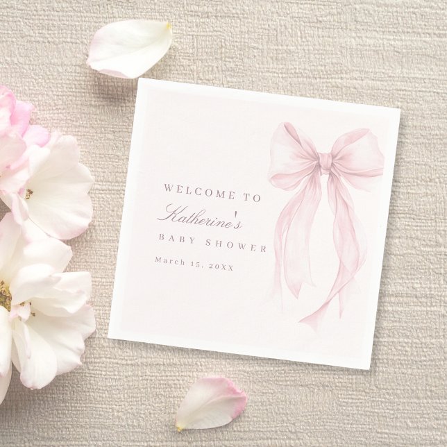 Pink Coquette Bow Baby Shower Serviette (Pink Bow Baby Shower Napkin)