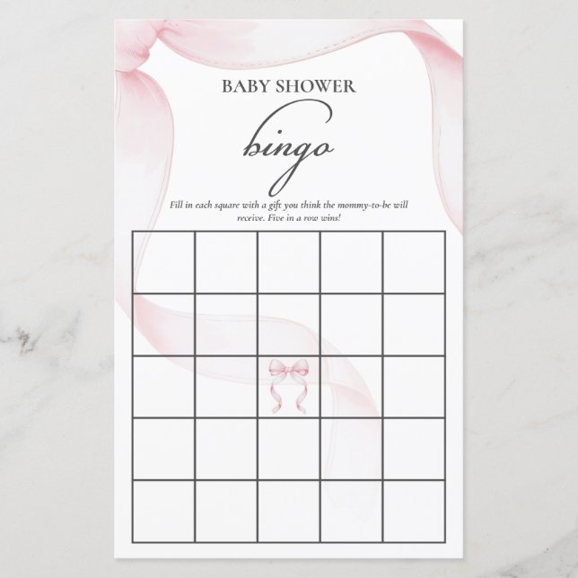 Pink Coquette Bow Baby Showroom Bingo Spiel (Vorderseite)