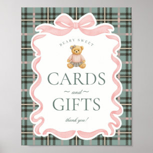 Pink Coquette Bow Bär Plaid Karten & Geschenke Poster