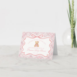 Pink Coquette Bow Bear Baby Thank You Card Dankeskarte