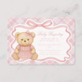 Pink Coquette Bow Bear Plaid Baby Registry Card Begleitkarte