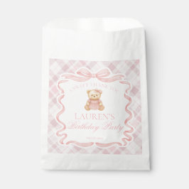 Pink Coquette Bow Bear Plaid Birthday Dessert Geschenktütchen