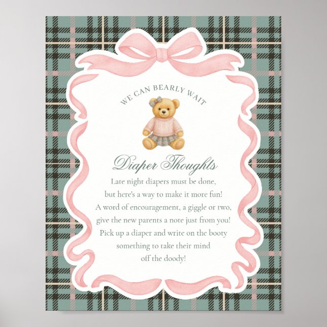 Pink Coquette Bow Bear Plaid Diaper Thoughts Poster (Vorne)