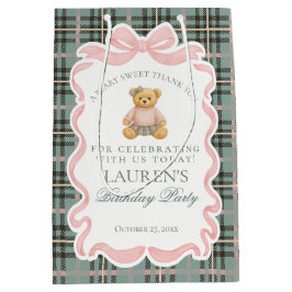 Pink Coquette Bow Bear Tartan Birthday Favors Mittlere Geschenktüte